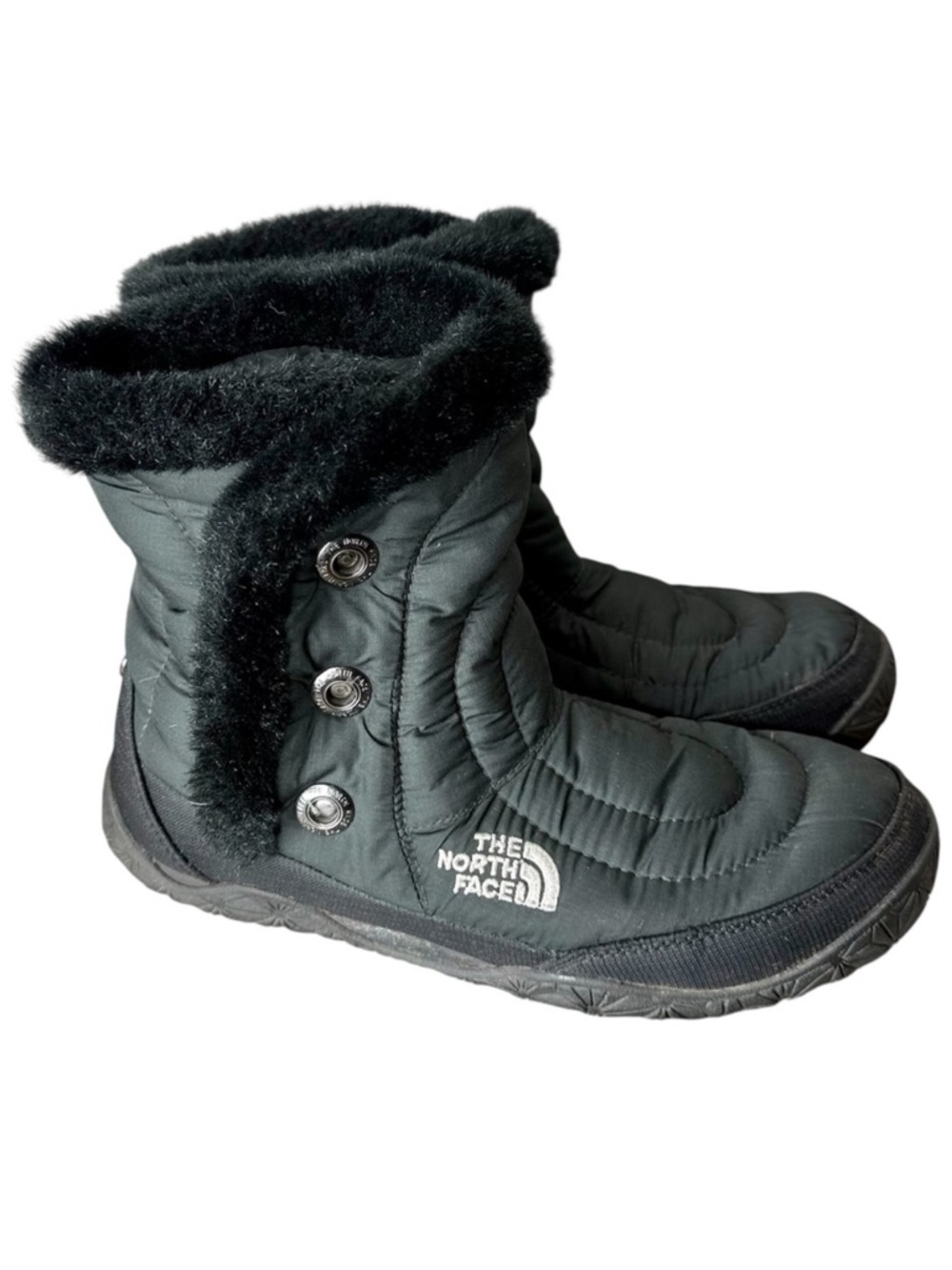 THE NORTH FACE Black ThermoBall Traction Boots Quilted Puffy Snaps Small Size 8